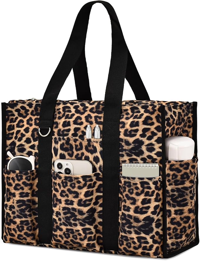Becokan Large Tote Bag for Women Waterproof with 12 Pockets Top Zipper Closure Utility Teacher Nurse Bags for Work School by BecokanBeachBagSpecialist