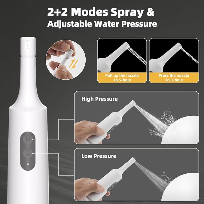 Hibbent 2 Pack Portable Bidet for Travel, High Pressure Electric Handheld Bidet Sprayer, 350-550ML Expandable Bottle for Personal Hygiene, USB-C Rechargeable Waterproof Sprayer for Women & Men, White - Image 3