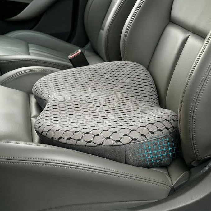 Livtribe Car Seat Cushion - Memory Foam Seat Pad for Sciatica & Lower Back Pain Relief - Driving Cushion with Breathable Mesh Cover - Road Trip Essentials for Drivers (3D Gray) by Livtribe