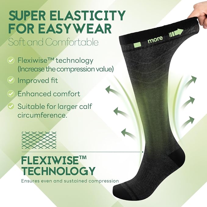 SONORAN Bamboo Viscose Compression Socks for Women & Men (3 Pairs) 15-20 mmHg Knee High Support for Nurses, Travel, Pregnant - Image 3