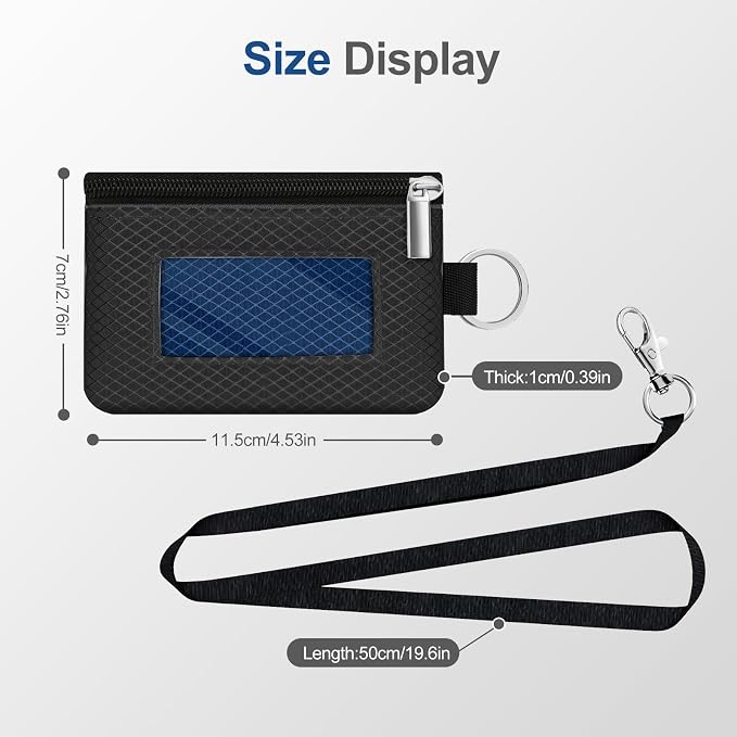 Minimalist RFID Blocking Small Wallet with ID Window,WaterResistant Zip Id Case Wallet with Lanyard Keychain for Cards,Cash,Travel,Women,Men (Black/Electric Blue) - Image 5