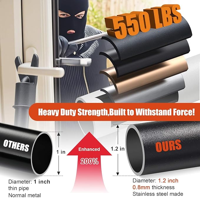 2 Pack Door Security Bar - Upgraded 360° Pivoting Anti-Slip Base,Heavy Duty Burglar Door Stopper Stick,28-52" Adjustable Barricade Safety Jammer Stoper for Front Door Patio Sliding Glass Window - Image 2