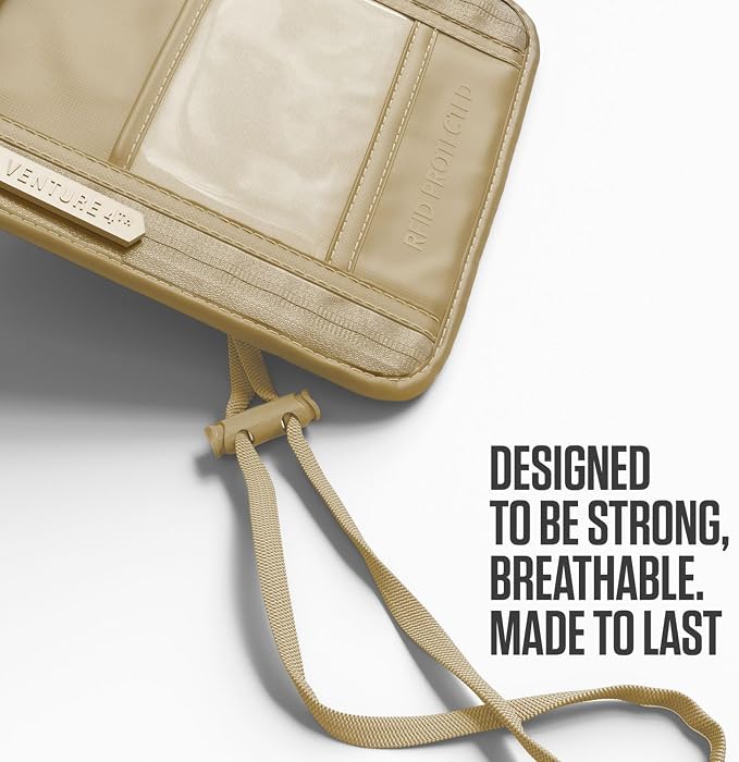 VENTURE 4TH Travel Neck Wallet, RFID Blocking Passport Holder - Sleek Beige - Image 4