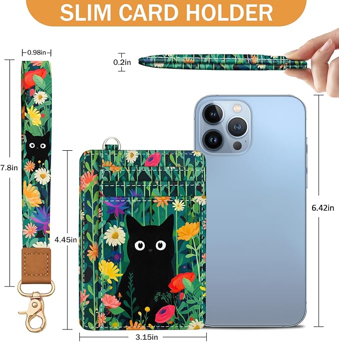 Yonlevres Cat Credit Card Holder Slim RFID Wallet Women Wristlet Cute Small | Front Pocket, Handy, RFID Blocking, Woman Girls Ladies Gifts, D-ring for Keychain,Thin Mini Card Case, ID Window, PU Leather - Image 6
