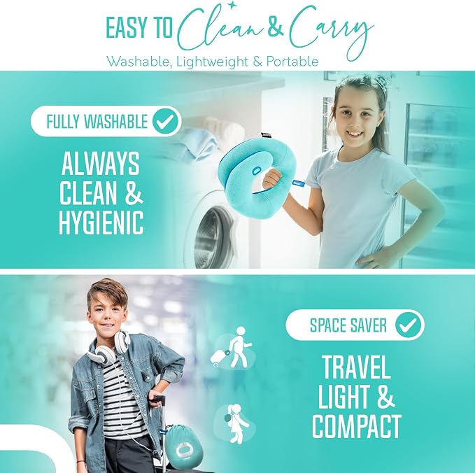 BCOZZY Kids Chin Supporting Travel Pillow for Ages 8–12- Patented Soft Neck Pillow for Head and Chin Support in Car Seat and Airplane. Comfortable Travel Essential. Medium Size, Bag, Light Blue - Image 9