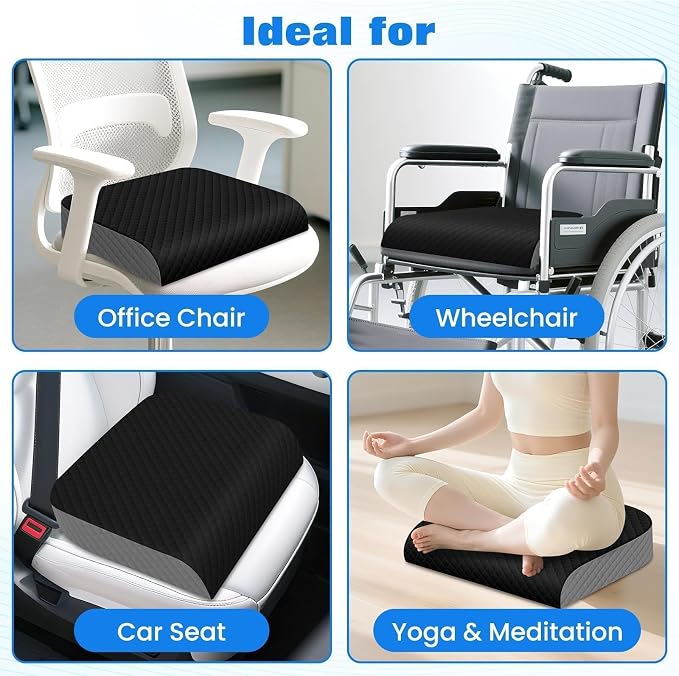 Seat Cushion, Office Chair Cushion, Chair Pad, Large, Black, X-Large | Memory Foam, Washable Cover, Non-slip Bottom, Portable Handle, for Office, Home and Car - Image 5