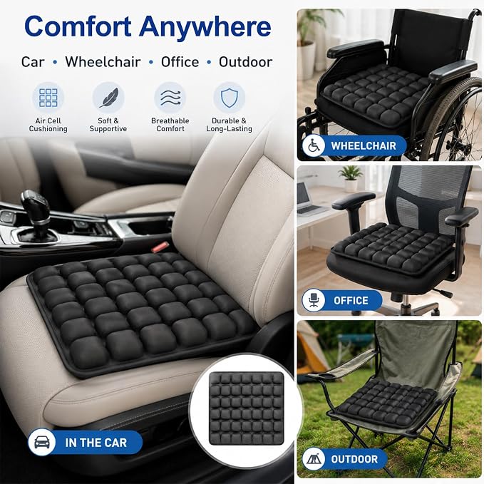 Airplane Seat Cushion, Inflatable Travel Cushion for Long Flights | with Hand Pump, Washable Stretch Fabric and TPU, for Air Travel, Car, Office Chair and Wheelchair, 16 x 18 in - Image 7