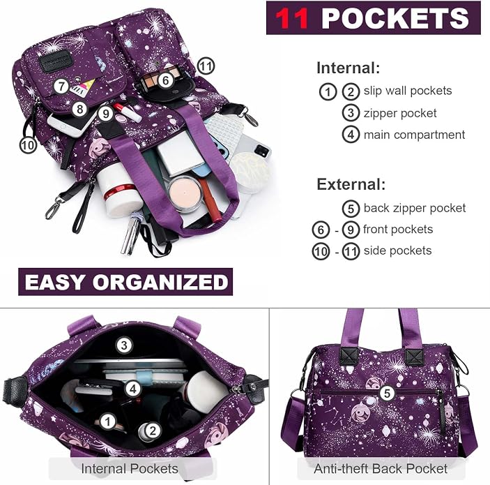 Tote Bag for Women,Multi Pockets Shoulder Handbag,Nurse Bag for Work,Large Cross body Purse,Fashion Nylon Top Handle Satchel - Image 6