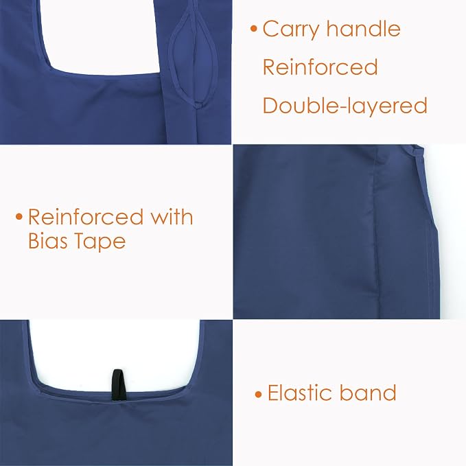 BeeGreen Blue Reusable Grocery Bags Wholesale Royal Reusable Kitchen Bags Bulk Foldable-Machine Washable with Zipper Storage Pouch 50 Packs - Image 3
