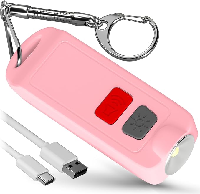 Rechargeable Waterproof Personal Safety Alarm Keychain,130dB Siren, Pink | Panic button, Rechargeable, LED Light, Low Battery Notice, Compact, Self Defense Keychain Siren for Women to Carry by WETEN