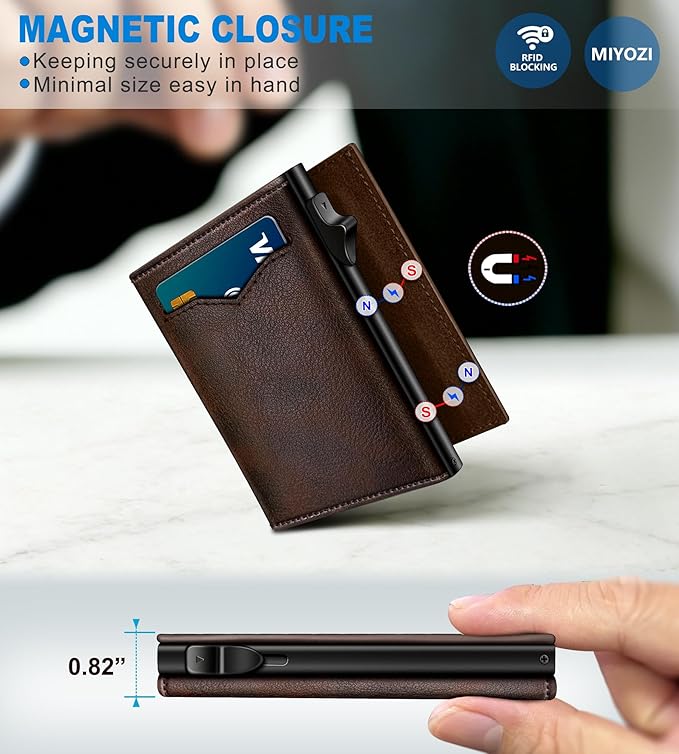 Wallet for Men,with Cash Pocket 2 ID Window 9-13 Cards,Metal Case Smart Slim Pop Up Credit Card Holder Flip with Magnetic Closure RFID Blocking Trifold wallet with Gift Box - Image 3