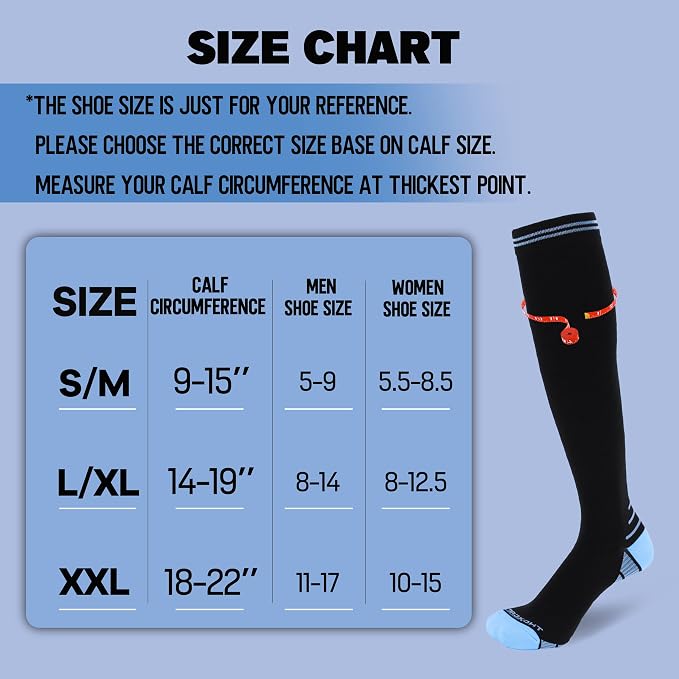 Compression Socks for Women Men 20-30 mmHg, Knee High Support Circulation Sock for Travel Sport Medical (1or 2Pair) - Image 5