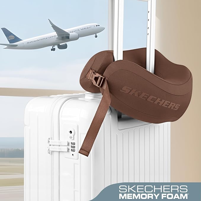 Skechers Neck Pillow for Traveling,Memory Foam Travel Neck Pillow for Airplane Travel Pillow for Flight Headrest Sleep, Portable Plane Accessories,Brown - Image 4