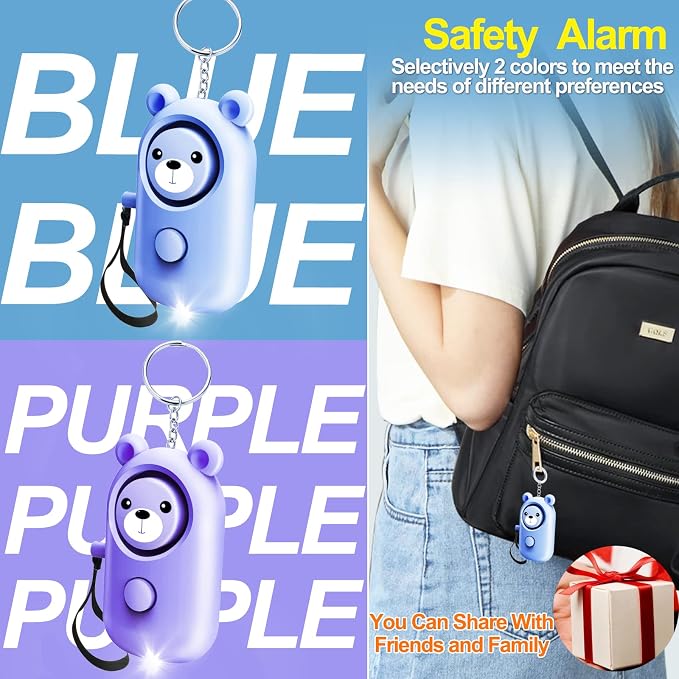 Personal Alarm Safe Sound for Women Kids Elders, 2 Pack Cute 130dB Loud Siren Safety Self-Defense with LED Light, Security Keychain Emergency Alert Alone (Blue+Purple) - Image 2
