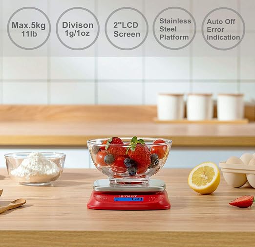 Ultra Slim Food Scale Digital Kitchen Scales Weight Grams Oz Red | Stainless Steel Panel, 1g Increment, Max 11lbs, Backlit Screen, High Precision, Coffee Making, Meal Prep, Include Batteries - Image 2