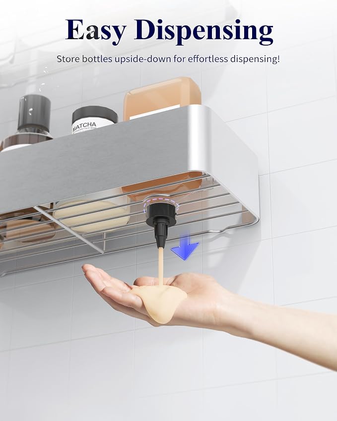 Kitsure Shower Caddy Adhesive, Stylish Shower Organizer, Large, Silver Grey | 2 Pack Shower Shelf for Inside Shower, 100% Rustproof Metal Shelves, No-Drill Bathroom Organizers and Storage - Image 6