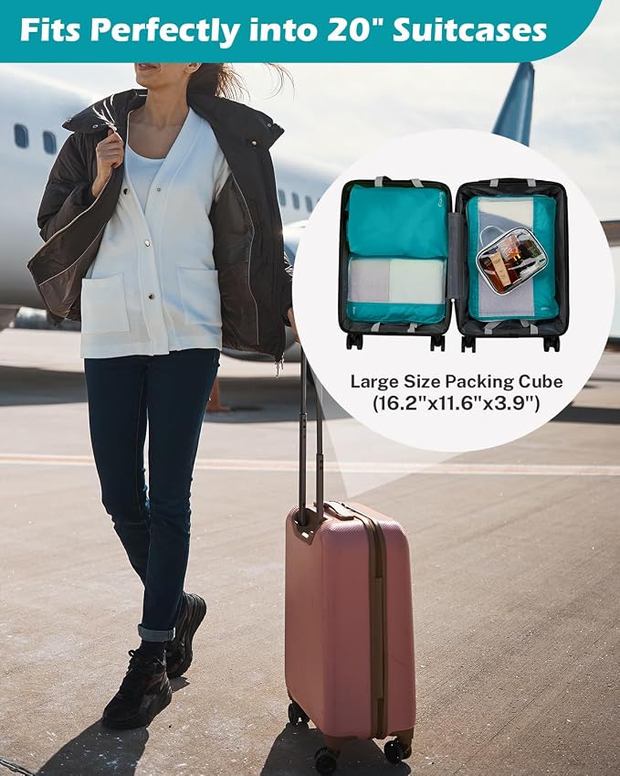 Gonex Compression Packing Cubes for Travel, Mesh Bags Luggage Organizers | Set of 8 with 4 Bags for Toiletry Essentials, Fits 20"Carry-on Suitcases, Double Zipper Compression, Lightweight (1.08 lbs) - Image 2