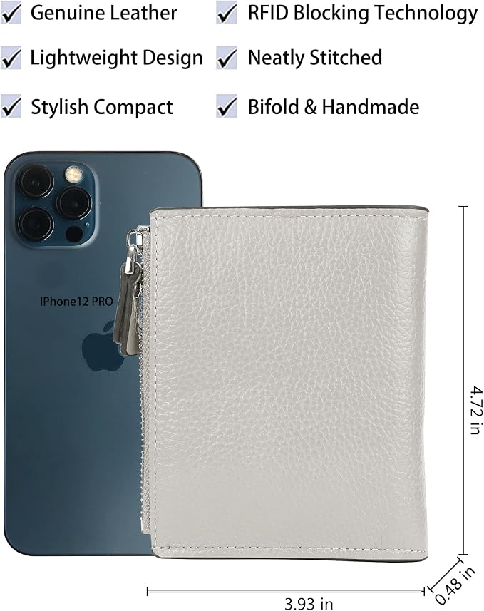 Women's RFID Blocking Leather Small Compact Bi-fold Zipper Pocket Wallet Card Case Purse with id Window - Image 4