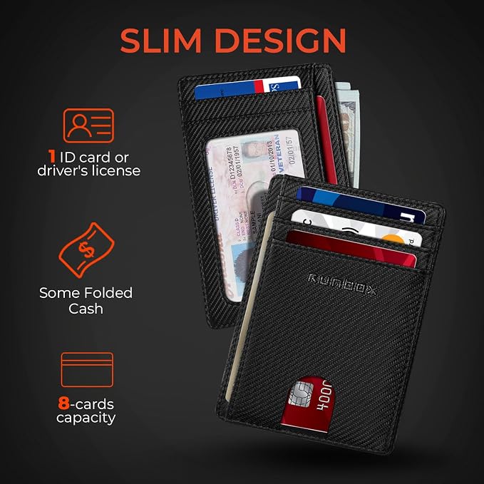 RUNBOX Slim Wallet for Men and Women, RFID Blocking Leather Card Holder | Minimalist 8-slot design fits IDs and credit cards in a thin profile for front pockets, purses, pants and travel - Image 5
