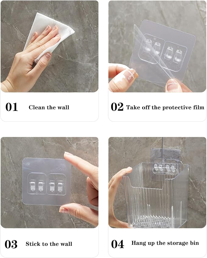 Lae Nuvole Clear Adhesive Wall Organizer Bins, Cabinet Door Storage, 4 Pack | 8 adhesive pads, No Drill, PET, stackable, space-saving; renter friendly, for Bathroom, Kitchen, Pantry, RV, Dorm, Office - Image 8