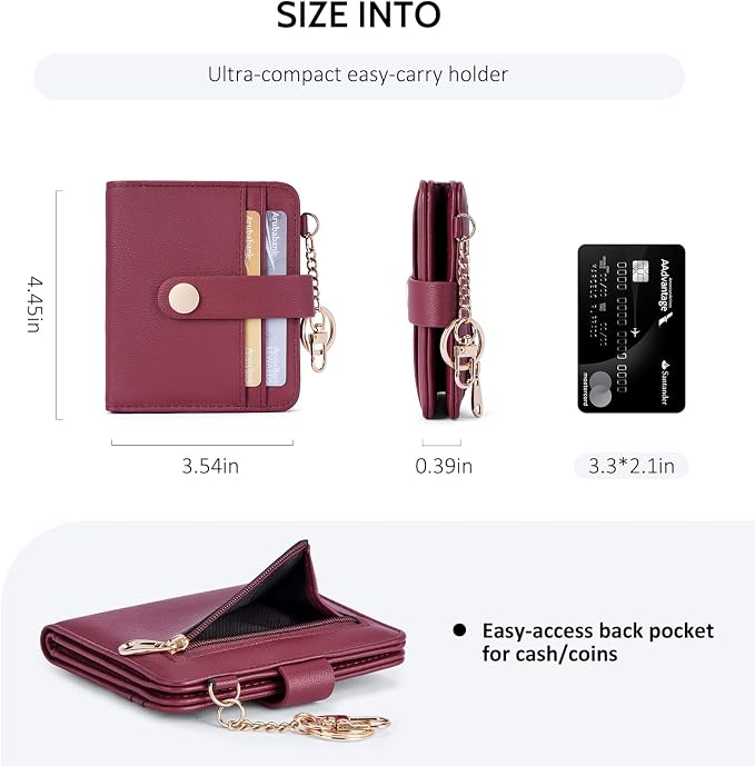 POIUGOYA Slim Wallet for Women,RFID Blocking Bifold Credit Card Holder with Zipper Coin Pocket,ID Window,Keychain - Image 4