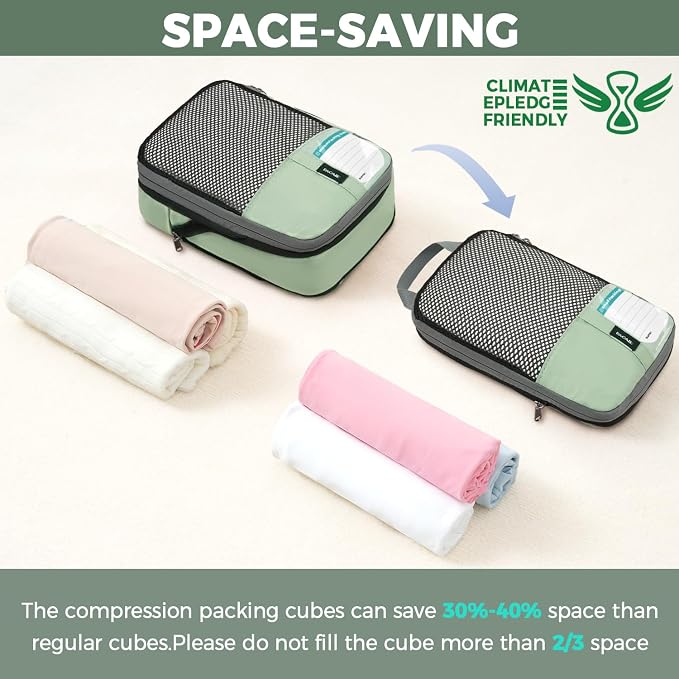 BAGAIL 4 Set/6 Set/8 Set Compression Packing Cubes Travel Accessories Expandable Packing Organizers(HalfMesh, 8-MatchaGreen) - Image 6