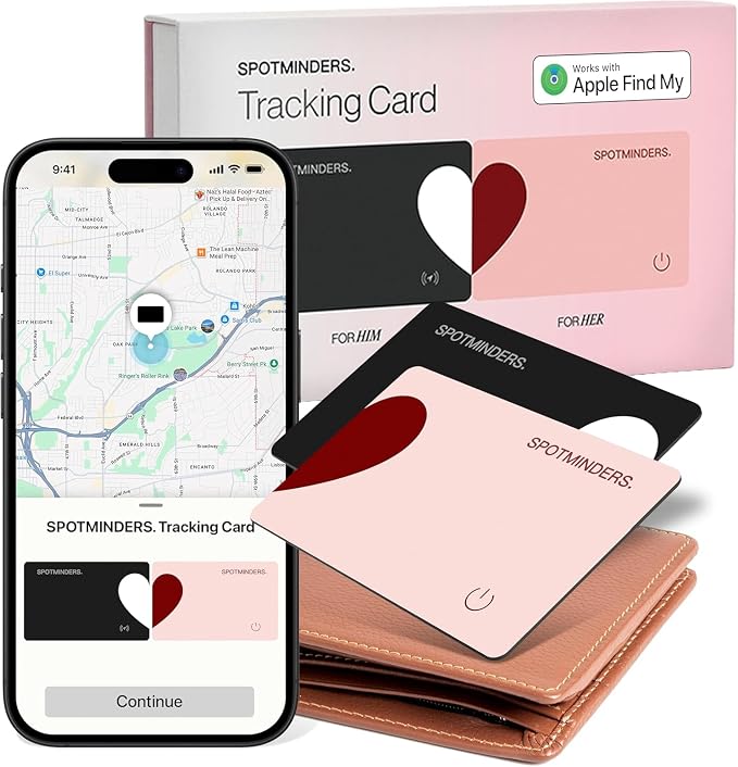 SPOTMINDERS Apple MFi Certified Wallet Tracker 2-Pack Black & Pink (iOS Only) Travel Pack for Couples 0.07in Works with Apple Find My Rechargeable Tracking Card Slim Item Finder for Luggage, Passport by Spotminders