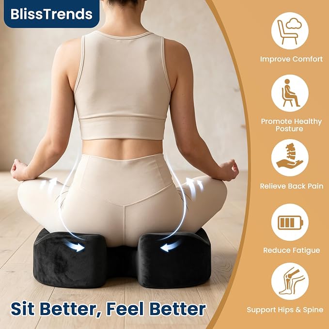 BlissTrends Memory Foam Seat Cushion for Office Chair & Car Seat, Black | 4.7in Ergonomic Tailbone & Sciatica Support with Removable Velvet Cover for Pressure Relief and Long Sitting Comfort - Image 3
