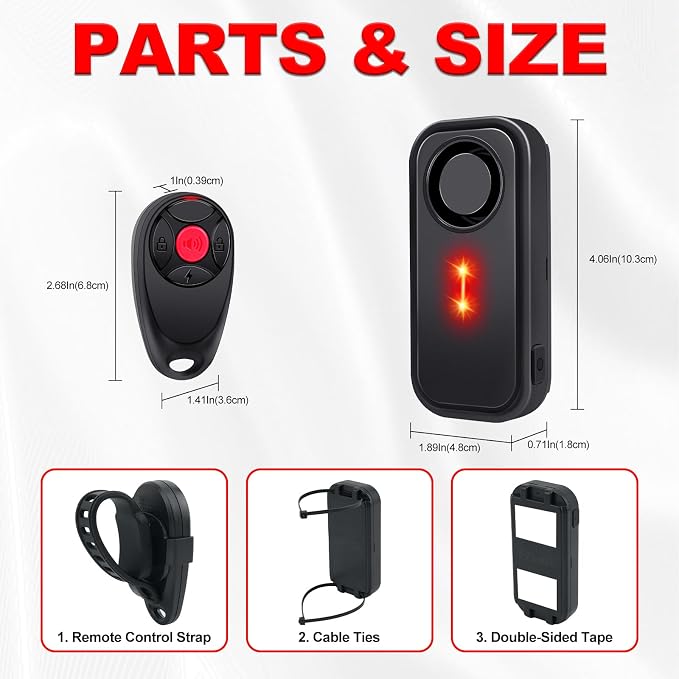 113dB Car Alarm System with Remote,1PK | Anti-Theft Vibration Sensor Alarm with Red Warning Light 7 Levels Sensitivity Adjustable,General for Car,RV,Motorcycle,Bike - Image 9