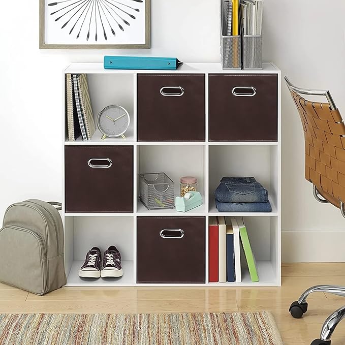 Fabric storage bins Cubes, Fabric Cube Organizer with Handle, Foldable Cube Bins for Cloth or Accessary Storage, 11x11x11, Set of 3, (Coffee) - Image 4