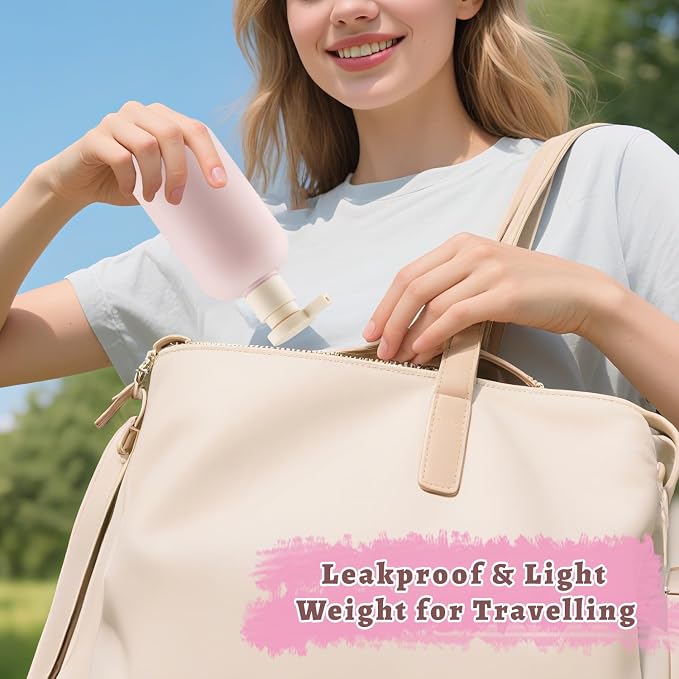 6 Pcs 10 oz Soft Plastic Bottles with Press Pump,Empty Refillable Travel Shampoo Dispenser Container for Hand Soap,Shampoo,Lotion,Body Wash,Conditioner,Silicone Funnel Included (Pink) - Image 7