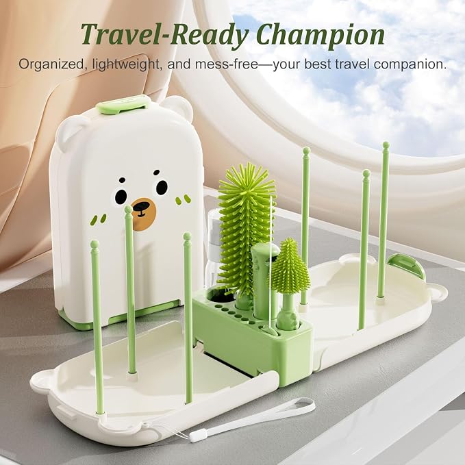 Travel Baby Bottle Cleaner Kit, 6-in-1 Brush Set for Bottles & Pumps | Compact Bottle Brush Set for Infant Feeding • Compact Travel Case • Bottles & Breast Pump Parts • BPA Free • On-the-Go - Image 7