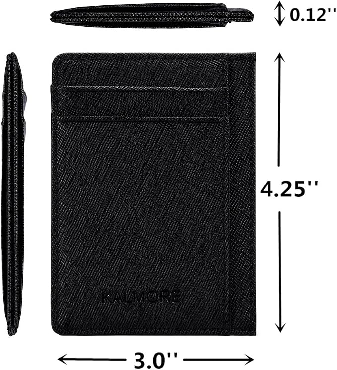 KALMORE womens Credit Holder Genuine Leather Slim Minimalist Card Case Wallet, Black With Id Window - Image 4
