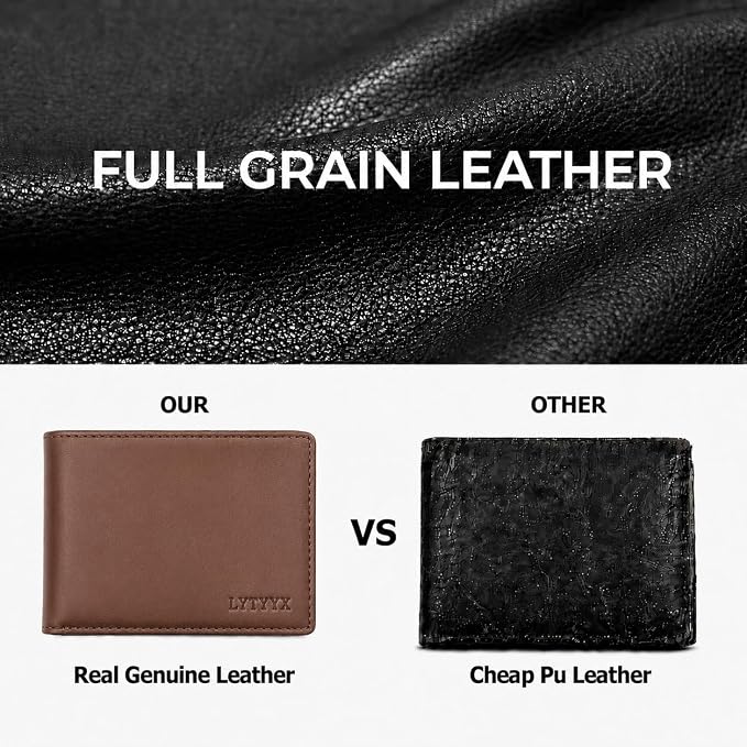 Wallet for Men Slim RFID Blocking Genuine Leather Bifold Mens Wallet | Front Pocket Credit Card Holder with 2 ID Windows, Holds 12 Cards & Cash Minimalist Thin Wallet, Gifts for Men - Image 2
