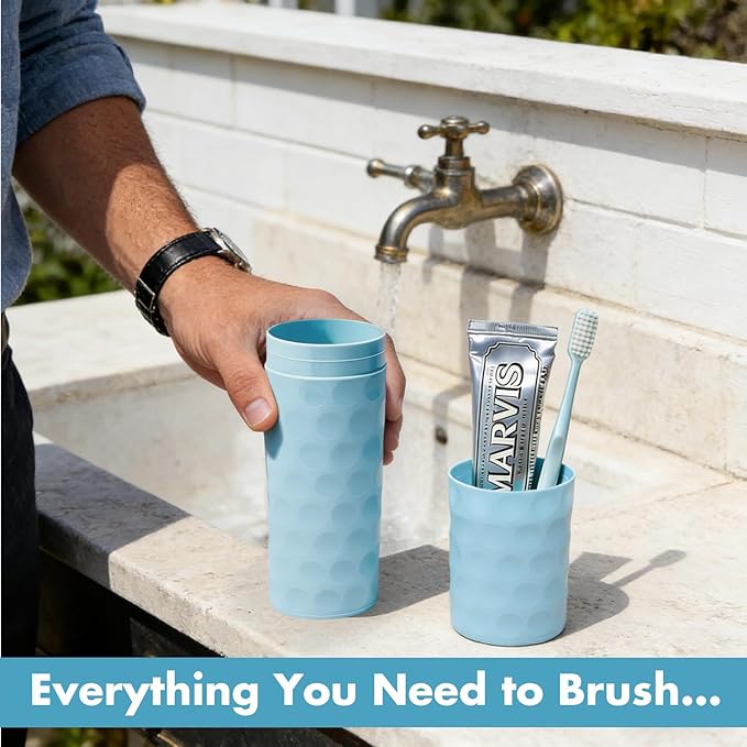 2Pcs Travel Toothbrush Case, Portable Couple Travel Toothbrush Holder with Dot,Toothpaste Container for Home, Travel, Business, Camping, School, 8.1x2.2x1.6 (Purple+Blue) - Image 2
