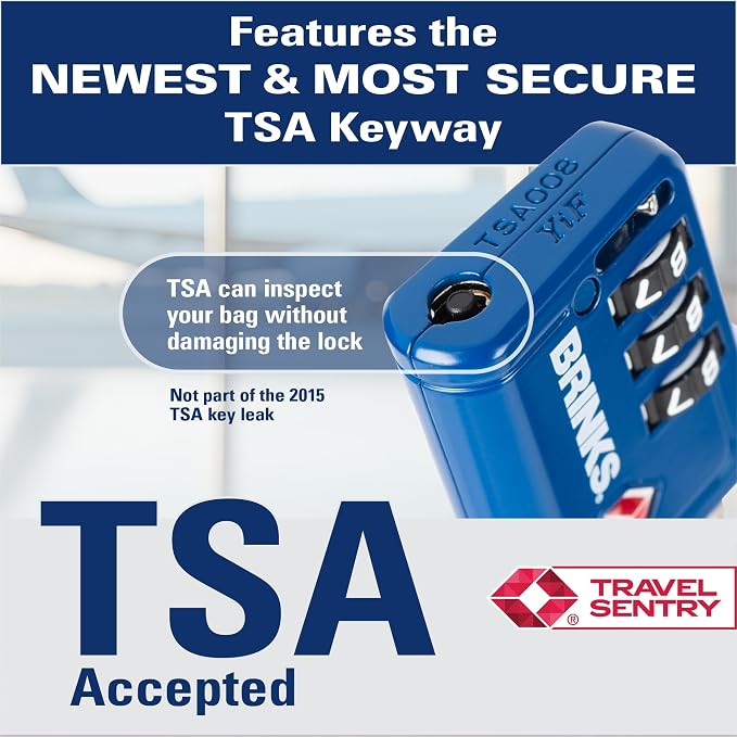 Brinks TSA Accepted Indicator Luggage Lock, Blue - Resettable 3-Dial Combination, 1.5 inch Long Cable Shackle, New More Secure TSA008 Key, 4 Pack - Image 3