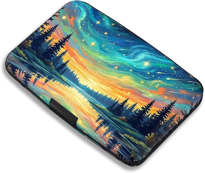 Maicican RFID Blocking Aluminum Credit Card Holder | Slim Metal Wallet for Women & Men, Business Card Case for Travel, Fits Front Pocket, Card holder wallet - Aurora Forest by Maicican