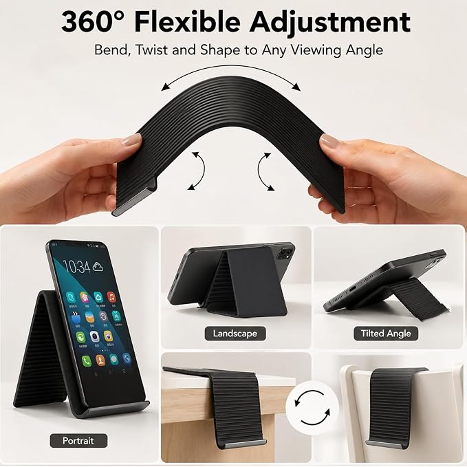 2026 Airplane Phone Holder,Flexible Silicone Phone Holder,360 Foldable Silicone Phone Holder,Flexible Phone Stand,Adjustable Foldable Holder For Phones Tablets Laptops, Portable Tablet Stand(BLACK) - Image 4