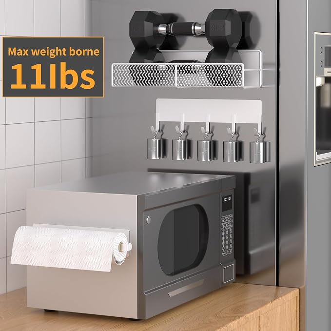 Magnetic Spice Rack for Refrigerator, 7 Pack 100% Metal Strong Magnet Shelves, Kitchen Spice Organizer W/ Hook Rack, Paper Towel Holder, Utensils Caddy, Home Laundry Room Storage Organization (White) - Image 3
