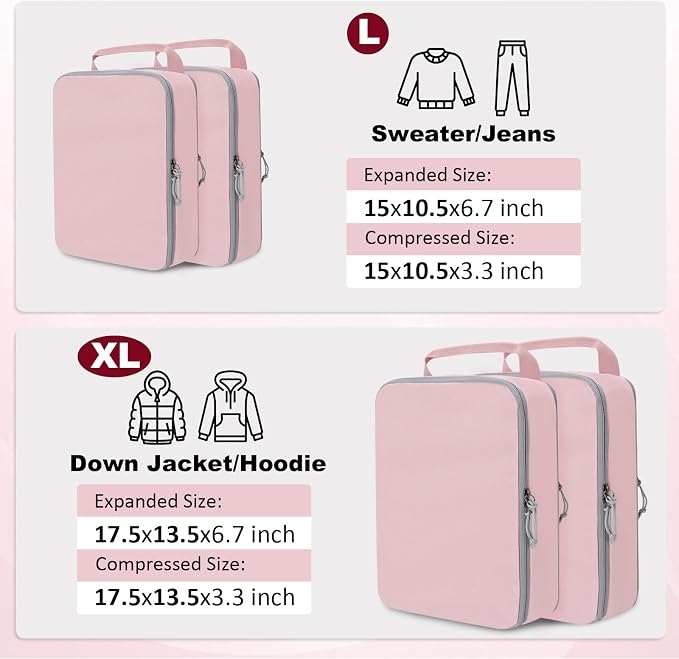 Compression Packing Cubes for Travel Suitcase Organizer Bags, Pink, XL | Expandable Travel Cubes for Packing Luggage Organizer Bags Compression Bags for Travel Essentials - Image 4