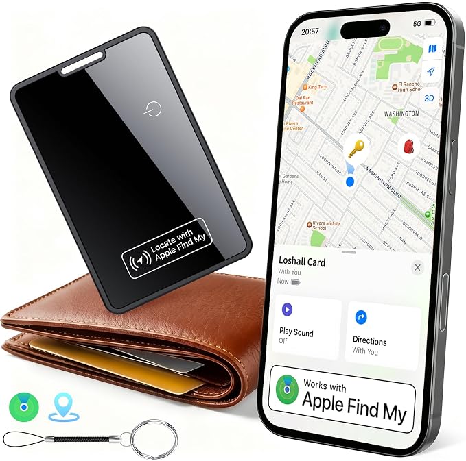0.09in Slim Wallet Tracker Card for Apple iOS Find My App (1 Pack) | Air Tracking Smart Card for Wallet, Wireless Charging, IP68 Waterproof, Key Finder & Item Locator for Keys, Bags, Passport by HENDARI