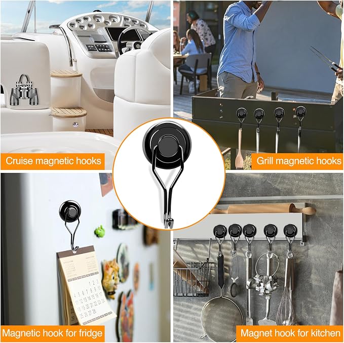 Magnetic Hooks 6 Pack 120Lbs Heavy Duty Neodymium Magnet Hook | Black Magnetic Swivel Hooks for Hanging Rust Proof Strong Magnets with Hook for Storage - Image 6
