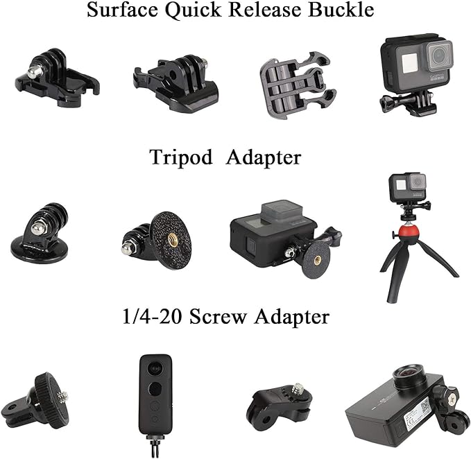 Universal Action Camera Accessory Kit for GoPro Hero 13 12 11 10 9 8 Max 2 | for Insta360 X5/X4/X3 DJI OSMO Action 6 5 Pro Pocket 4 3 Go Pro 360 Cam, Motorcycle Helmet Base Adhesive Tripod Adapter Mount - Image 3