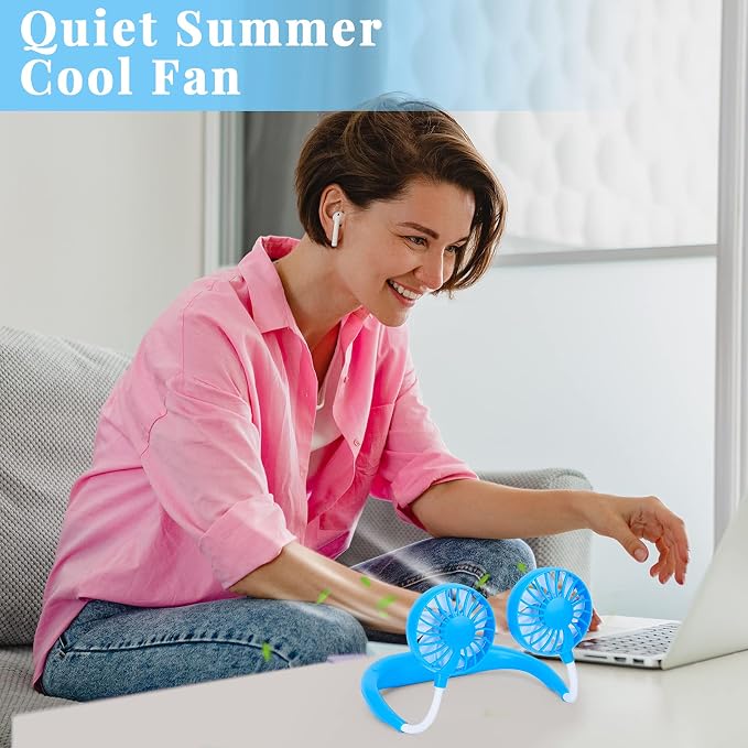 JUANANIUG Portable Neck Fan Rechargeable Personal HandFree Fan Mini USB Wearable Neckband Sport Fan 3 Speed Adjustable 360 Degrees Rotation Perfect for Working Traveling Office Reading (Blue) - Image 6
