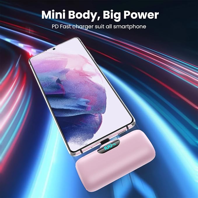 [2-Pack] Mini Portable Charger 5000mAh Power Bank,3A PD USB C Cell Phone Portable Power, LCD Display Battery Pack Compatible with iPhone 17/17 Air/16/16 pro/15/15 pro Max/Android/Samsung/Moto/LG etc - Image 3