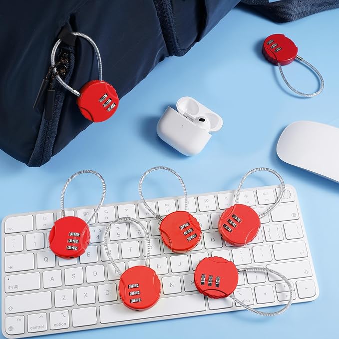 8 Pack 3 Digit Combination Cable Padlock,Red | Resettable for Gym Locker Luggage Backpack, Waterproof Outdoor Security, Small Combo Lock for Travel School Storage - Image 5