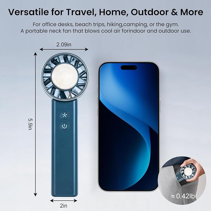 Foldable Handheld Fan with Ice Cooling - 4 Speed Rechargeable Mini Portable Fan, Ultra-Lightweight Personal Air Cooler for Desk, Travel and Makeup, Blue - Image 6