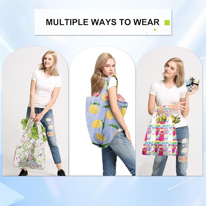 BeeGreen Geometry Reusable Grocery Bags Bulk Gifts 10-Pack - Large Tote with Zipper Pouch | Foldable & Washable Polyester Shopping Bags Heavy Duty Flower Lover Gifts Reusable Bag With Handles - Image 4
