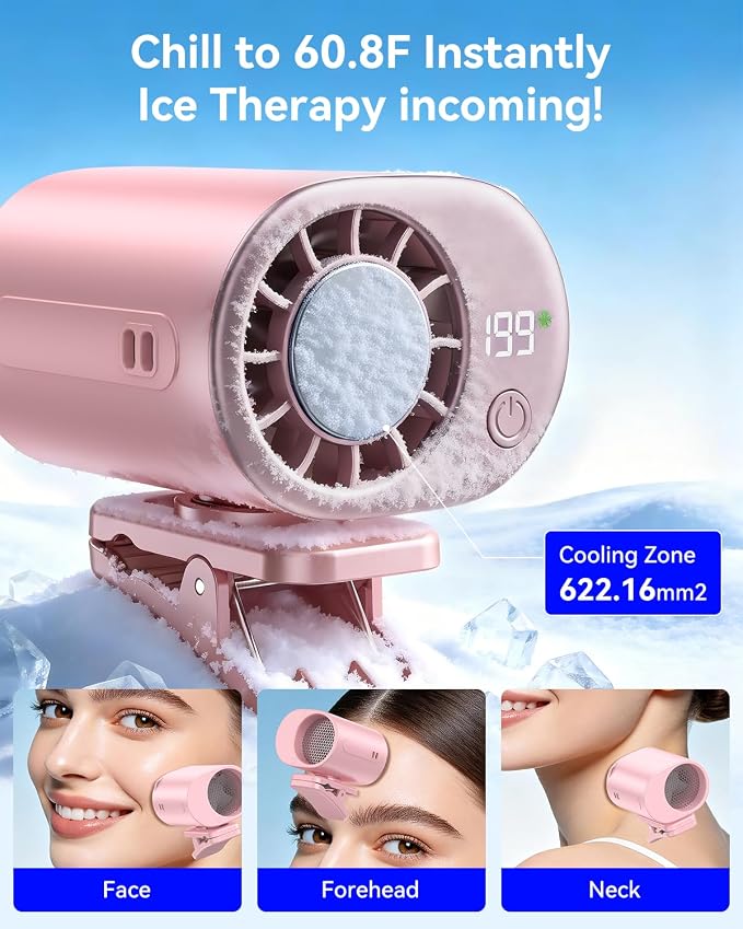 Clip-On Portable Fan with Ice Cooling, 20000 RPM Rechargeable Handheld Turbo Fan, 360° Rotating Detachable Clip, Mini Stroller Fan for Baby, Compact Travel Essentials, Summer Gifts for Women,Pink - Image 3