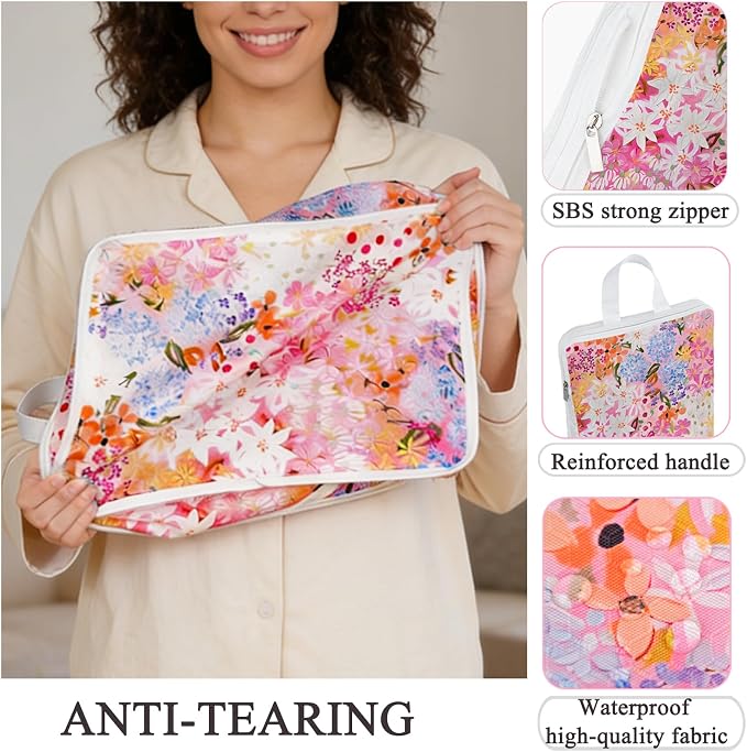 6 Pcs Compression Packing Cubes Waterproof Suitcase Travel Bag Luggage Backpack Organizer Travel Cubes for Packing-Small Floral Print - Image 4